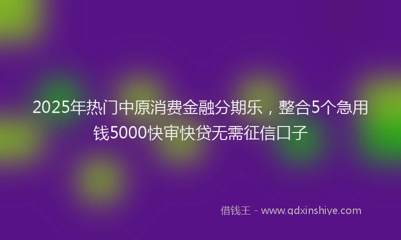 2025年热门中原消费金融分期乐，整合5个急用钱5000快审快贷无需征信口子