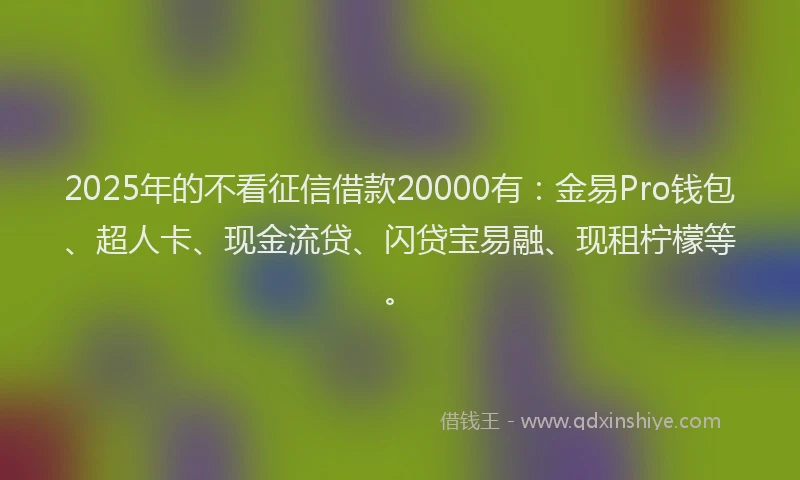 2025年的不看征信借款20000有：金易Pro钱包、超人卡、现金流贷、闪贷宝易融、现租柠檬等。