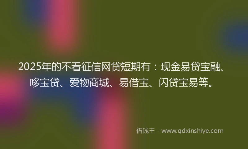 2025年的不看征信网贷短期有：现金易贷宝融、哆宝贷、爱物商城、易借宝、闪贷宝易等。