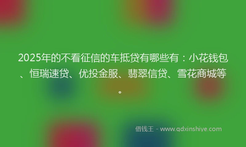 2025年的不看征信的车抵贷有哪些有：小花钱包、恒瑞速贷、优投金服、翡翠信贷、雪花商城等。
