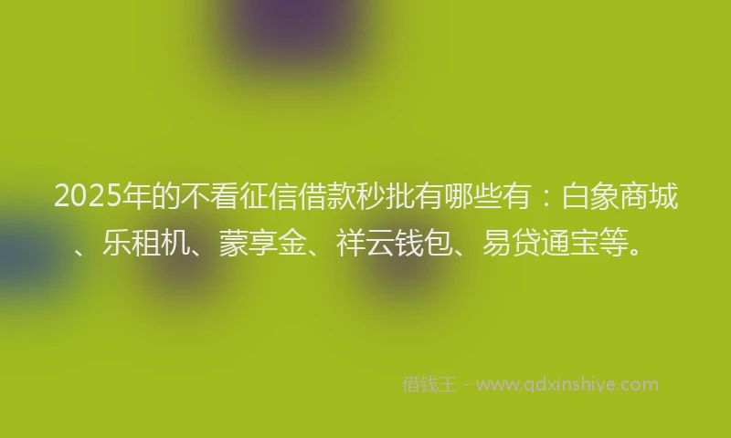 2025年的不看征信借款秒批有哪些有：白象商城、乐租机、蒙享金、祥云钱包、易贷通宝等。