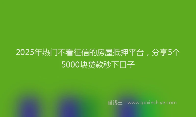 2025年热门不看征信的房屋抵押平台，分享5个5000块贷款秒下口子