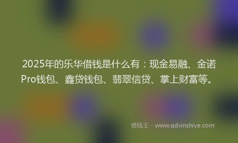 2025年的乐华借钱是什么有：现金易融、金诺Pro钱包、鑫贷钱包、翡翠信贷、掌上财富等。