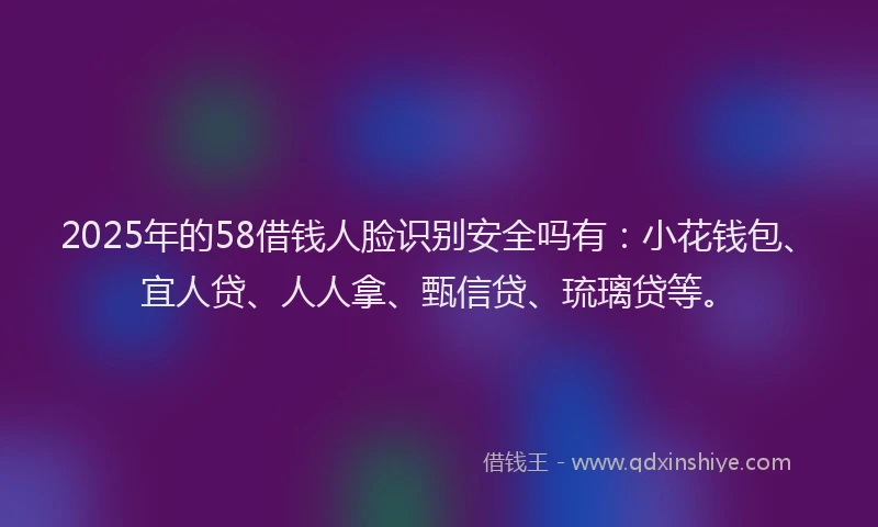 2025年的58借钱人脸识别安全吗有：小花钱包、宜人贷、人人拿、甄信贷、琉璃贷等。