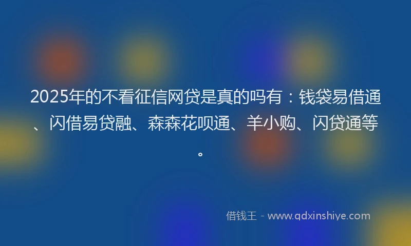 2025年的不看征信网贷是真的吗有：钱袋易借通、闪借易贷融、森森花呗通、羊小购、闪贷通等。
