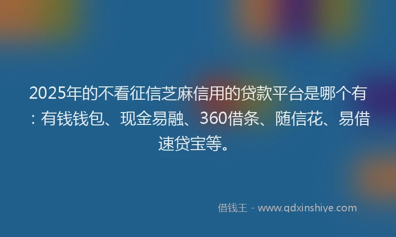 2025年的不看征信芝麻信用的贷款平台是哪个有：有钱钱包、现金易融、360借条、随信花、易借速贷宝等。