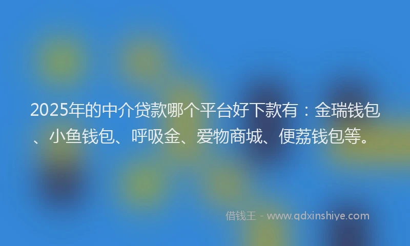 2025年的中介贷款哪个平台好下款有：金瑞钱包、小鱼钱包、呼吸金、爱物商城、便荔钱包等。