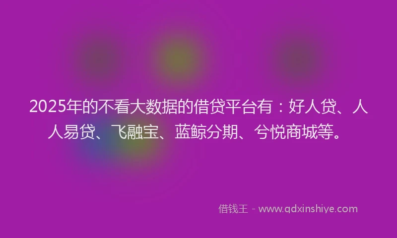 2025年的不看大数据的借贷平台有：好人贷、人人易贷、飞融宝、蓝鲸分期、兮悦商城等。