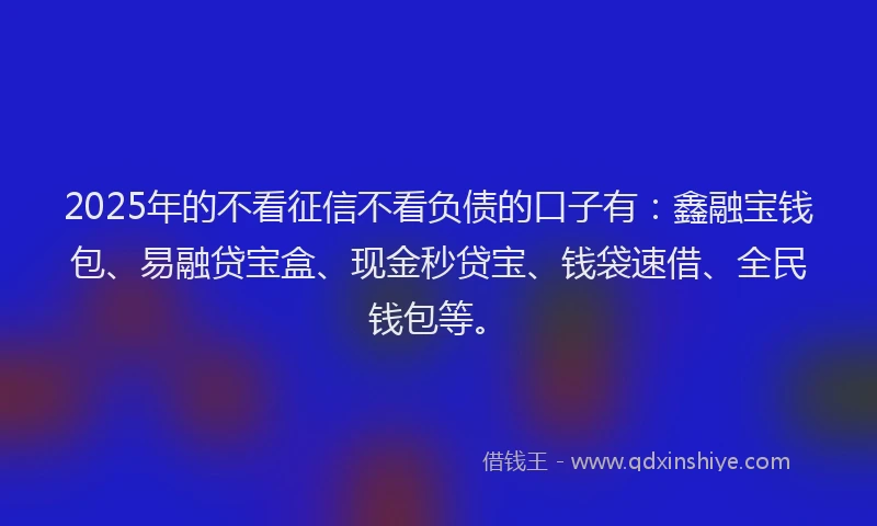 2025年的不看征信不看负债的口子有：鑫融宝钱包、易融贷宝盒、现金秒贷宝、钱袋速借、全民钱包等。