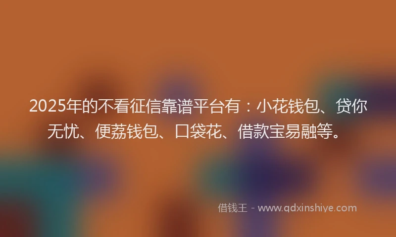 2025年的不看征信靠谱平台有：小花钱包、贷你无忧、便荔钱包、口袋花、借款宝易融等。