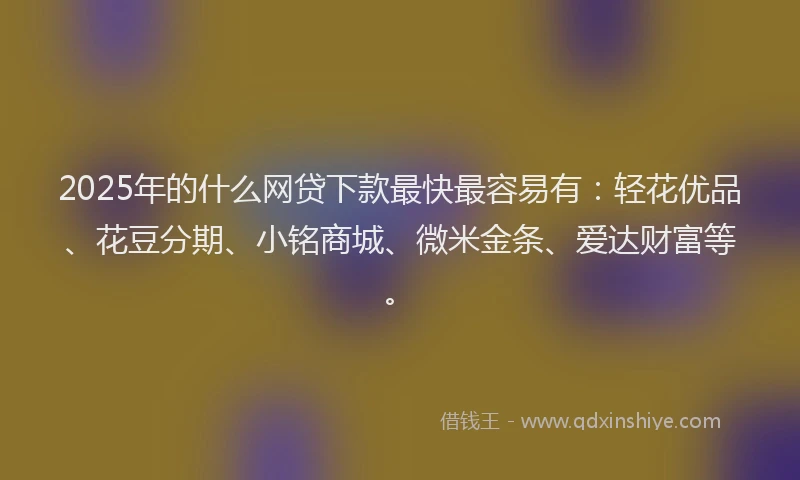 2025年的什么网贷下款最快最容易有：轻花优品、花豆分期、小铭商城、微米金条、爱达财富等。