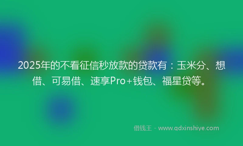 2025年的不看征信秒放款的贷款有：玉米分、想借、可易借、速享Pro+钱包、福星贷等。