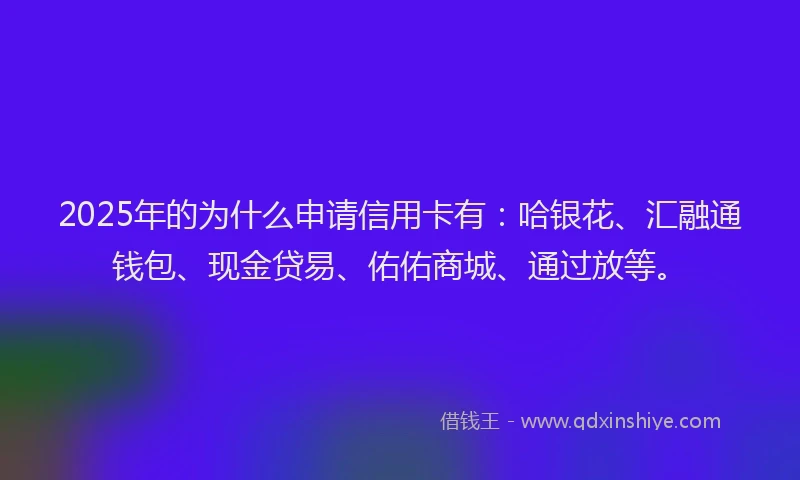 2025年的为什么申请信用卡有：哈银花、汇融通钱包、现金贷易、佑佑商城、通过放等。