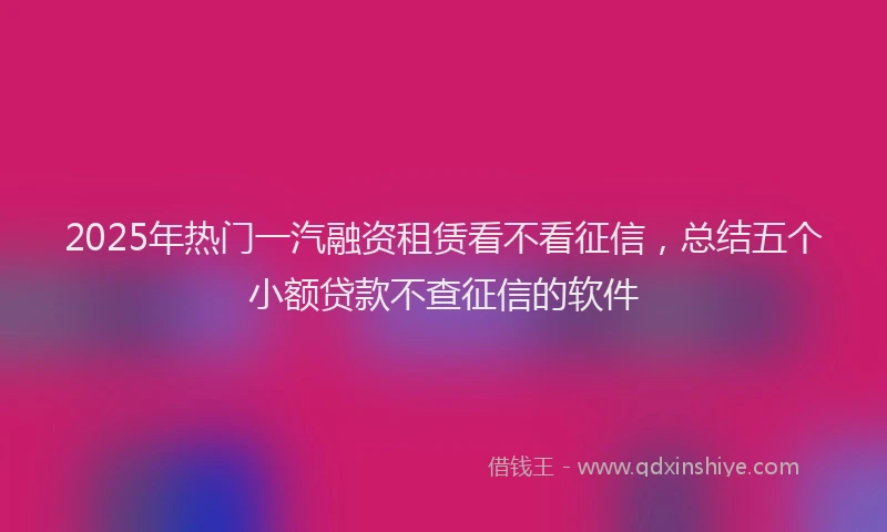 2025年热门一汽融资租赁看不看征信，总结五个小额贷款不查征信的软件