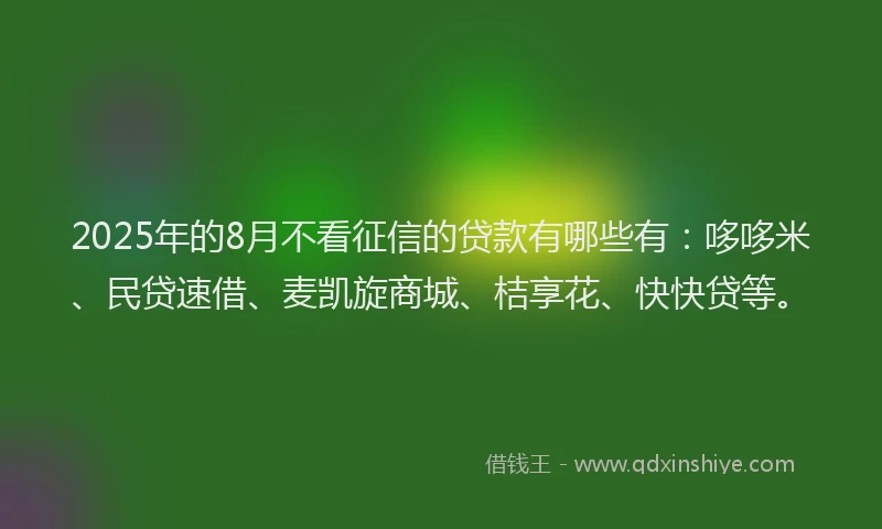 2025年的8月不看征信的贷款有哪些有：哆哆米、民贷速借、麦凯旋商城、桔享花、快快贷等。