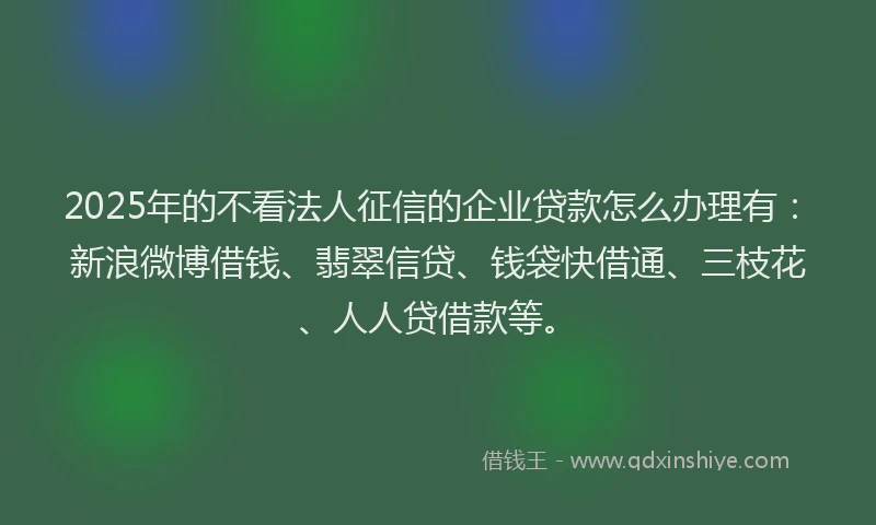 2025年的不看法人征信的企业贷款怎么办理有：新浪微博借钱、翡翠信贷、钱袋快借通、三枝花、人人贷借款等。