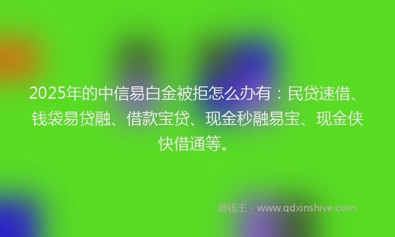 2025年的中信易白金被拒怎么办有：民贷速借、钱袋易贷融、借款宝贷、现金秒融易宝、现金侠快借通等。