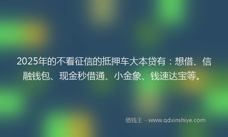 2025年的不看征信的抵押车大本贷有：想借、信融钱包、现金秒借通、小金象、钱速达宝等。