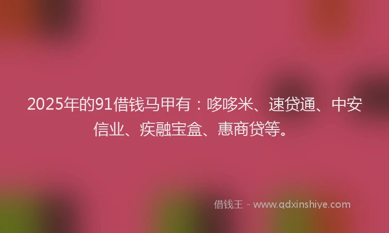 2025年的91借钱马甲有：哆哆米、速贷通、中安信业、疾融宝盒、惠商贷等。