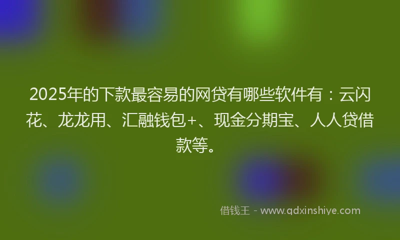 2025年的下款最容易的网贷有哪些软件有：云闪花、龙龙用、汇融钱包+、现金分期宝、人人贷借款等。
