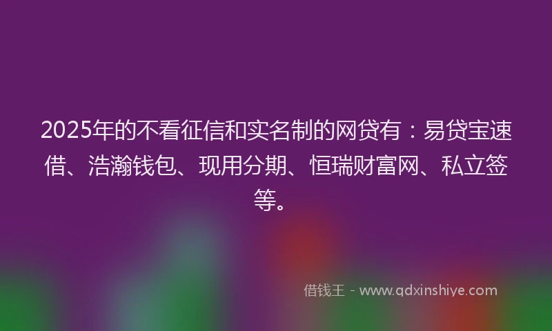 2025年的不看征信和实名制的网贷有：易贷宝速借、浩瀚钱包、现用分期、恒瑞财富网、私立签等。