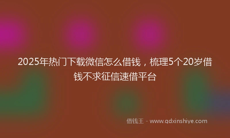 2025年热门下载微信怎么借钱，梳理5个20岁借钱不求征信速借平台