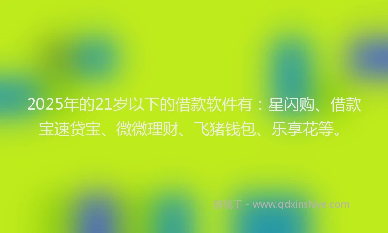 2025年的21岁以下的借款软件有：星闪购、借款宝速贷宝、微微理财、飞猪钱包、乐享花等。