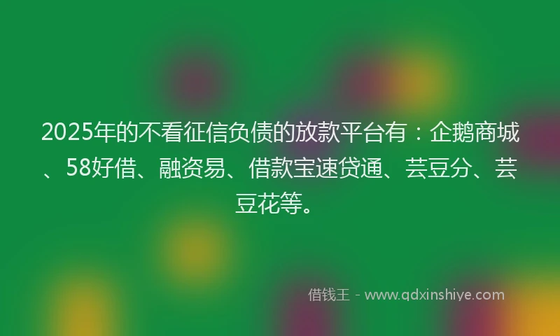 2025年的不看征信负债的放款平台有：企鹅商城、58好借、融资易、借款宝速贷通、芸豆分、芸豆花等。