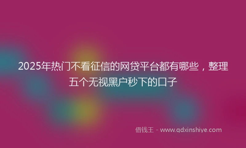 2025年热门不看征信的网贷平台都有哪些，整理五个无视黑户秒下的口子