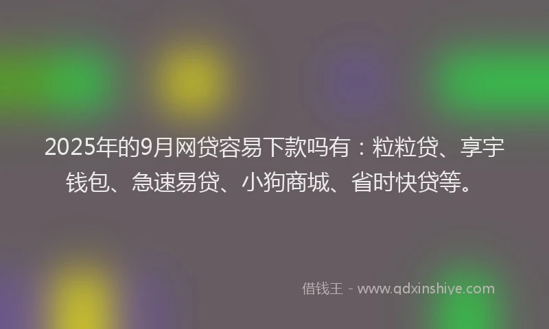 2025年的9月网贷容易下款吗有：粒粒贷、享宇钱包、急速易贷、小狗商城、省时快贷等。