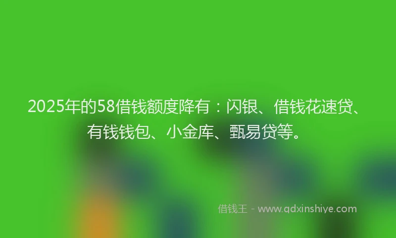 2025年的58借钱额度降有：闪银、借钱花速贷、有钱钱包、小金库、甄易贷等。