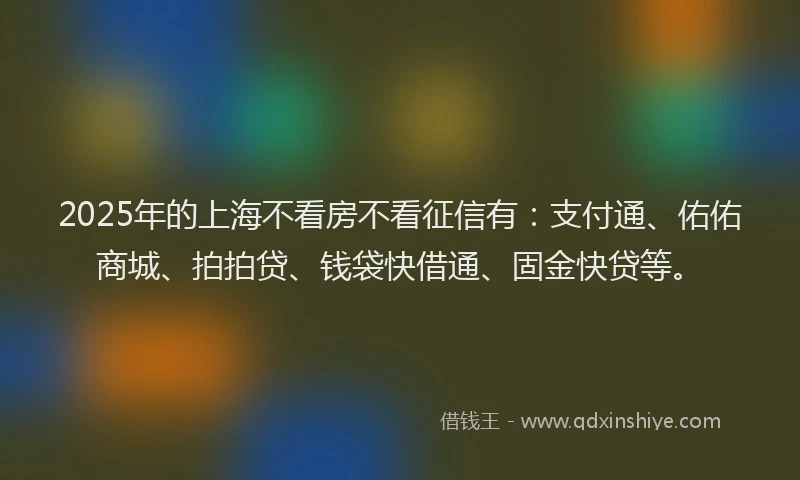 2025年的上海不看房不看征信有：支付通、佑佑商城、拍拍贷、钱袋快借通、固金快贷等。