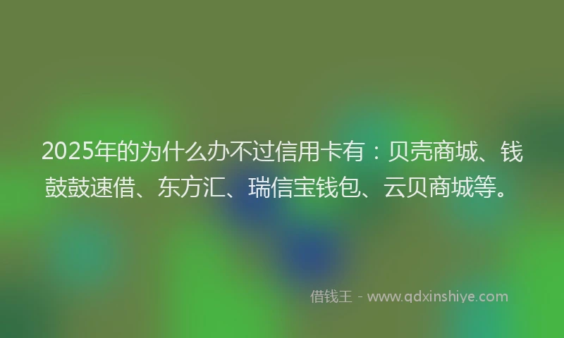 2025年的为什么办不过信用卡有：贝壳商城、钱鼓鼓速借、东方汇、瑞信宝钱包、云贝商城等。
