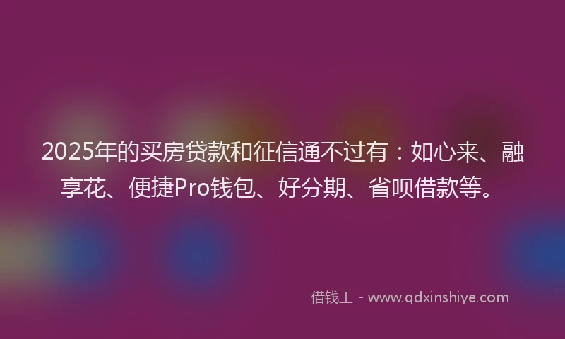 2025年的买房贷款和征信通不过有：如心来、融享花、便捷Pro钱包、好分期、省呗借款等。