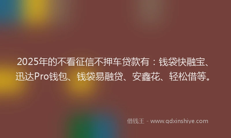 2025年的不看征信不押车贷款有：钱袋快融宝、迅达Pro钱包、钱袋易融贷、安鑫花、轻松借等。