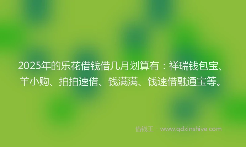 2025年的乐花借钱借几月划算有：祥瑞钱包宝、羊小购、拍拍速借、钱满满、钱速借融通宝等。