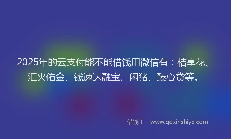 2025年的云支付能不能借钱用微信有：桔享花、汇火佑金、钱速达融宝、闲猪、臻心贷等。
