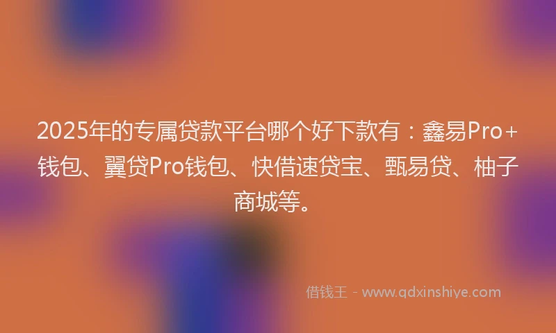 2025年的专属贷款平台哪个好下款有：鑫易Pro+钱包、翼贷Pro钱包、快借速贷宝、甄易贷、柚子商城等。