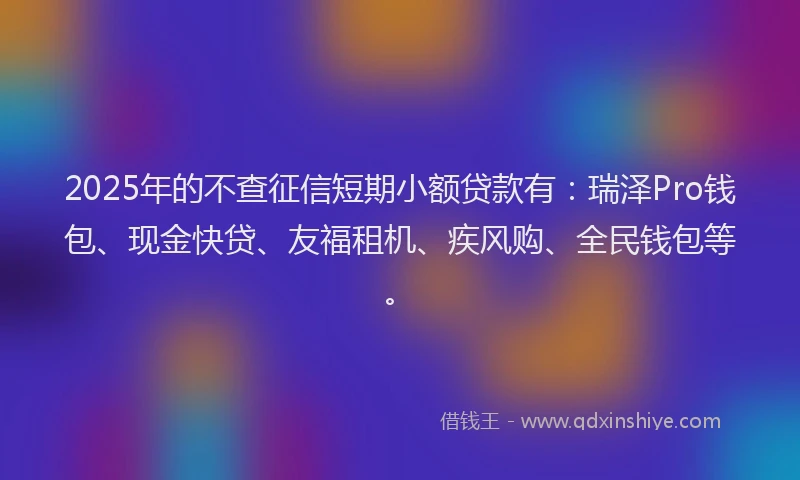 2025年的不查征信短期小额贷款有：瑞泽Pro钱包、现金快贷、友福租机、疾风购、全民钱包等。