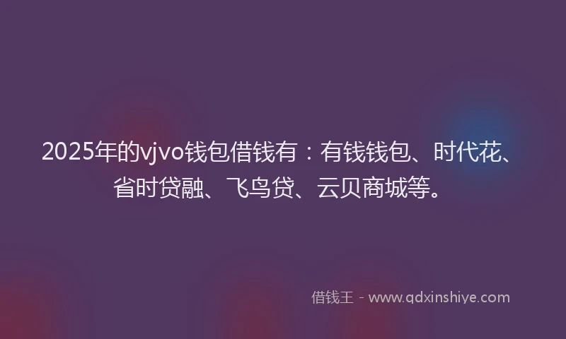 2025年的vjvo钱包借钱有：有钱钱包、时代花、省时贷融、飞鸟贷、云贝商城等。