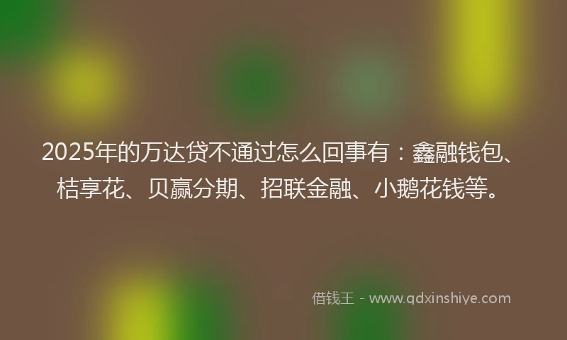 2025年的万达贷不通过怎么回事有：鑫融钱包、桔享花、贝赢分期、招联金融、小鹅花钱等。