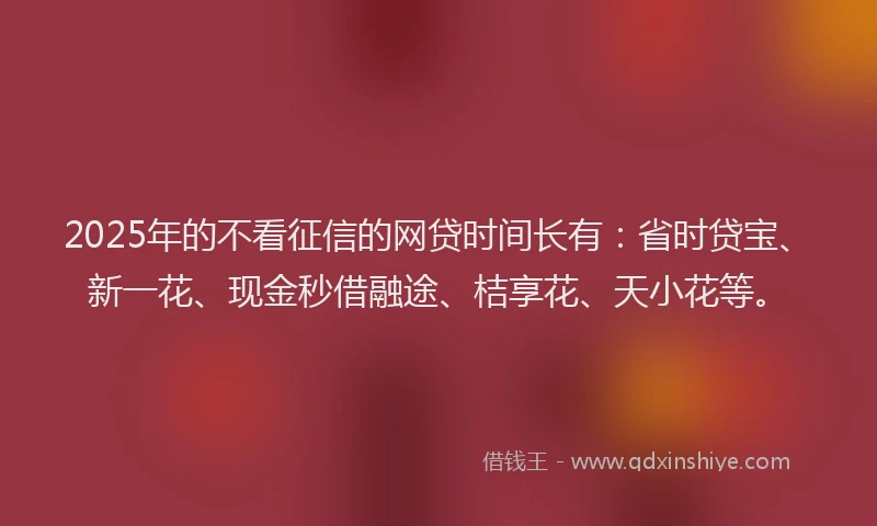 2025年的不看征信的网贷时间长有：省时贷宝、新一花、现金秒借融途、桔享花、天小花等。