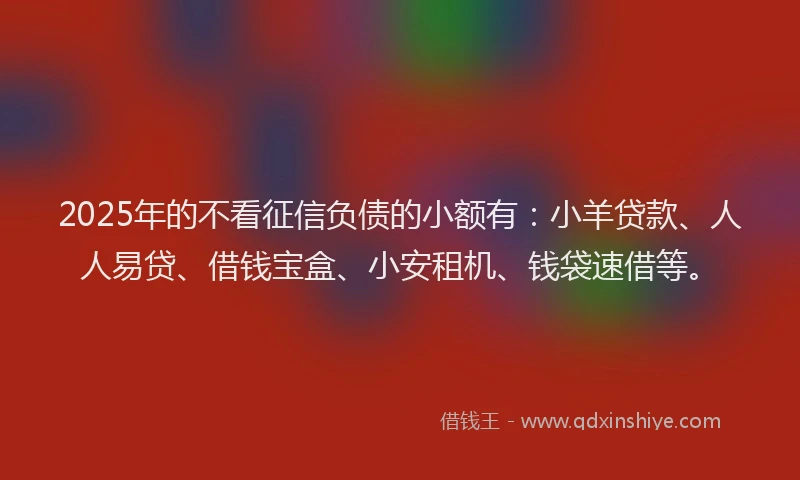 2025年的不看征信负债的小额有：小羊贷款、人人易贷、借钱宝盒、小安租机、钱袋速借等。