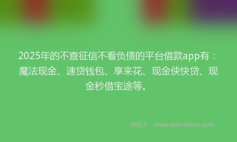 2025年的不查征信不看负债的平台借款app有：魔法现金、速贷钱包、享来花、现金侠快贷、现金秒借宝途等。