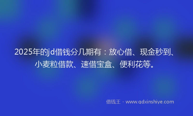 2025年的jd借钱分几期有：放心借、现金秒到、小麦粒借款、速借宝盒、便利花等。