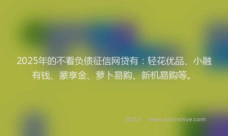 2025年的不看负债征信网贷有：轻花优品、小融有钱、蒙享金、萝卜易购、新机易购等。