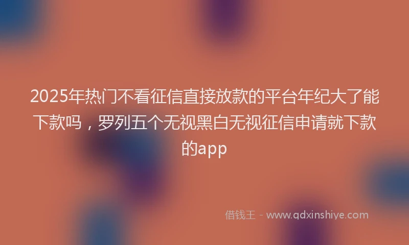 2025年热门不看征信直接放款的平台年纪大了能下款吗，罗列五个无视黑白无视征信申请就下款的app