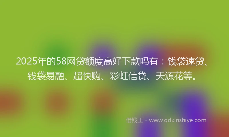 2025年的58网贷额度高好下款吗有：钱袋速贷、钱袋易融、超快购、彩虹信贷、天源花等。