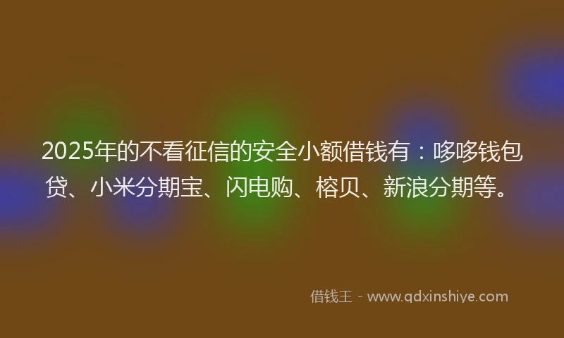 2025年的不看征信的安全小额借钱有：哆哆钱包贷、小米分期宝、闪电购、榕贝、新浪分期等。