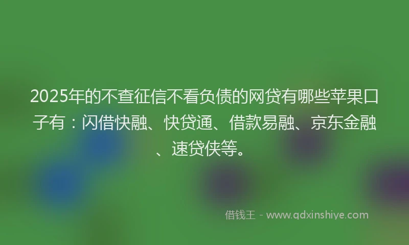 2025年的不查征信不看负债的网贷有哪些苹果口子有：闪借快融、快贷通、借款易融、京东金融、速贷侠等。